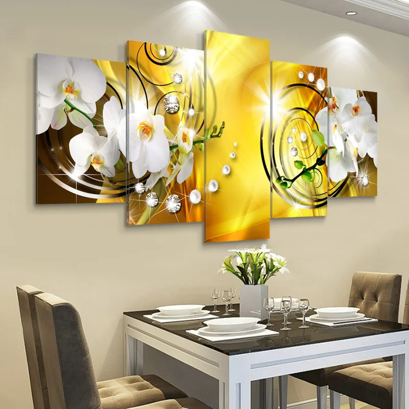 

Orchid Flowers Posters and Prints 5 Panel Canvas Painting Modern Wall Art Modular Pictures Wall Pictures for Living Room Decor
