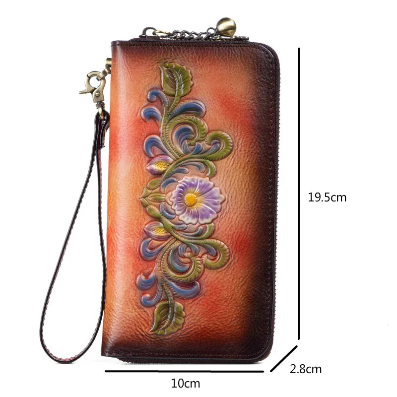 

YourSeason Ladies Long Zipper Large Clutch Wallets 2021 Genuine Leather Card Holder Women Vintage Embossed Phone Purse