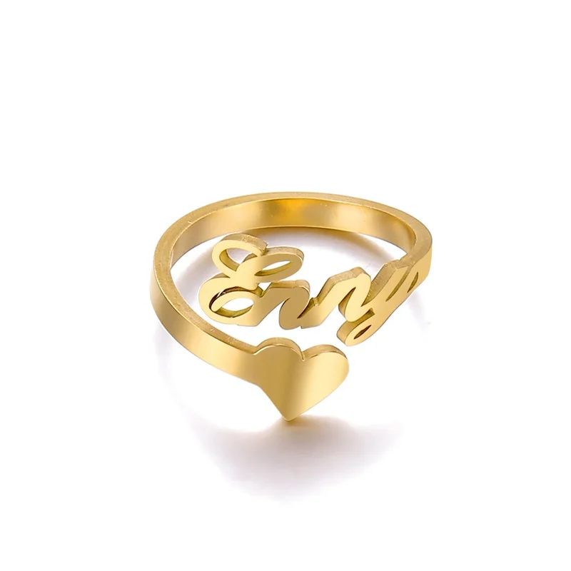 Пользовательское кольцо регулируемое персонализированное именное с сердцем на