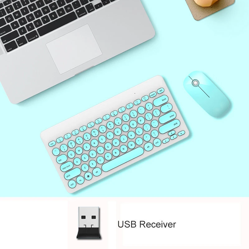 Mini Green 2,4G USB Беспроводная игровая клавиатура мышь комбинированная круглая кнопка клавиатура Бесшумная мышь для Macbook lenovo Dell Asus hp ноутбук компьютер - Цвет: Mini Green
