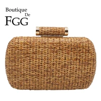 boutique de fgg straw women metal clutches chain shoulder and crossbody bags ladies party cockatail evening clutch purse