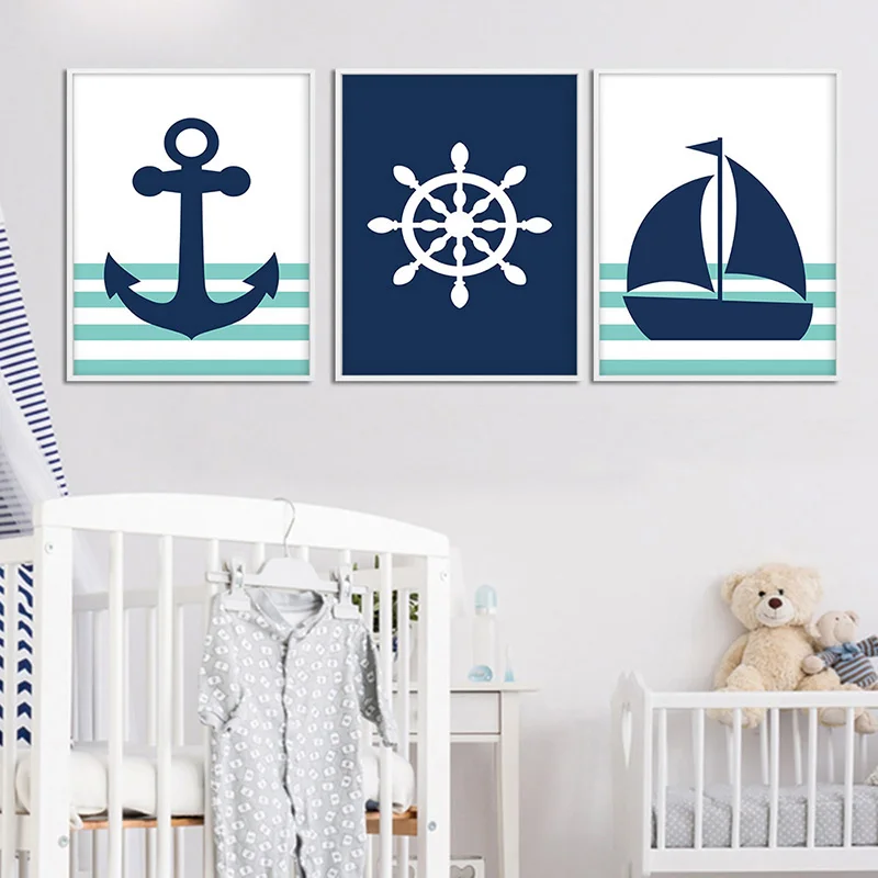 

Navigation Icon Sailboat Canvas Art Painting Cartoon Poster Nursery Print Decorative Picture Baby Nursery Wall Decoration