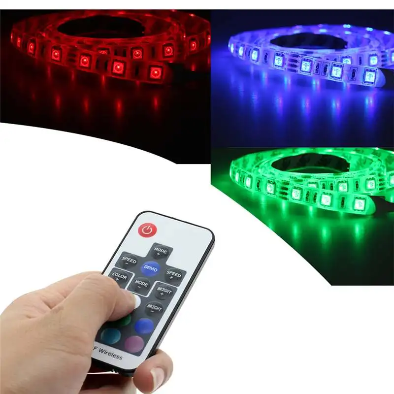 

CLAITE 17 Keys USB Black White RF Wireless Remote Controller for RGB 5050 3528 LED Strip Light DC5V TV Background Lighting