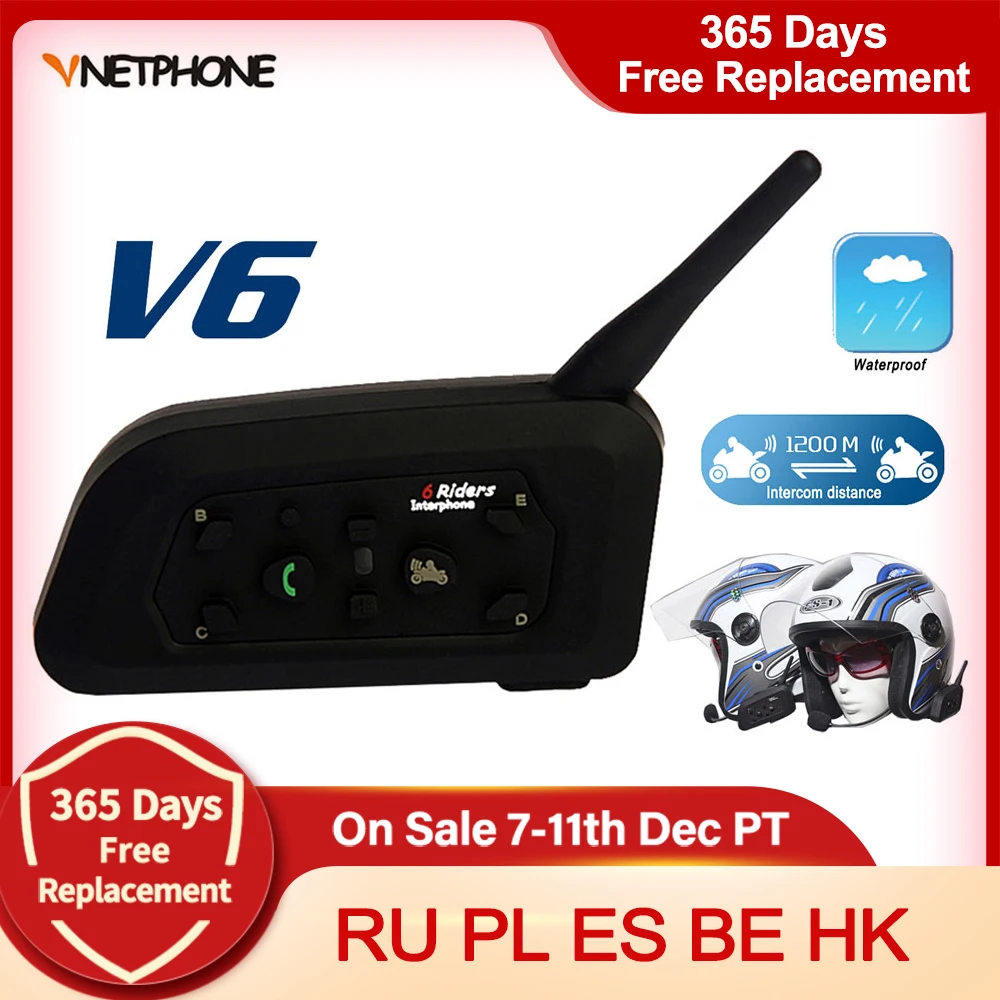 VNETPHON 1200M BT Bluetooth мотоциклетный шлем домофон 6 всадников полный дуплексный