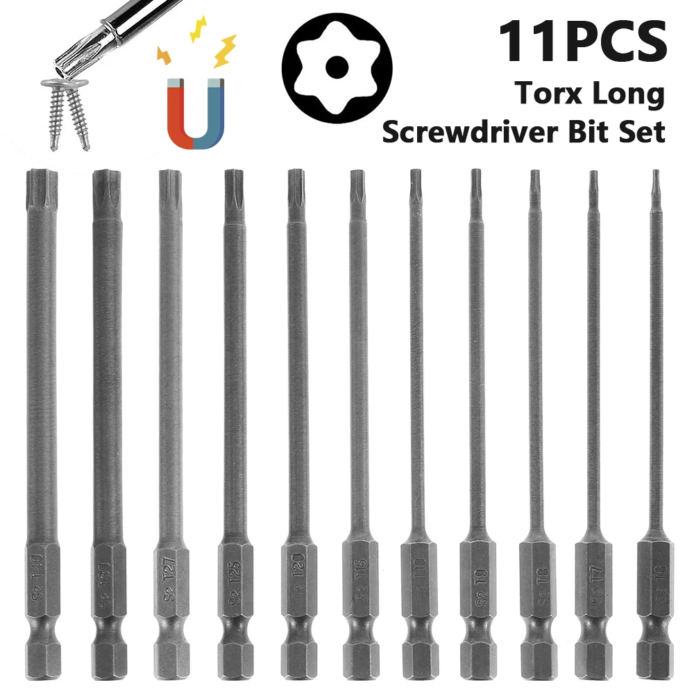 

11pcs Security Bit Set Tamper Proof Screwdriver Drill Bit Screw Driver Bits Torx Flat Head 1/4" Hex Driver Bits Hand Tools