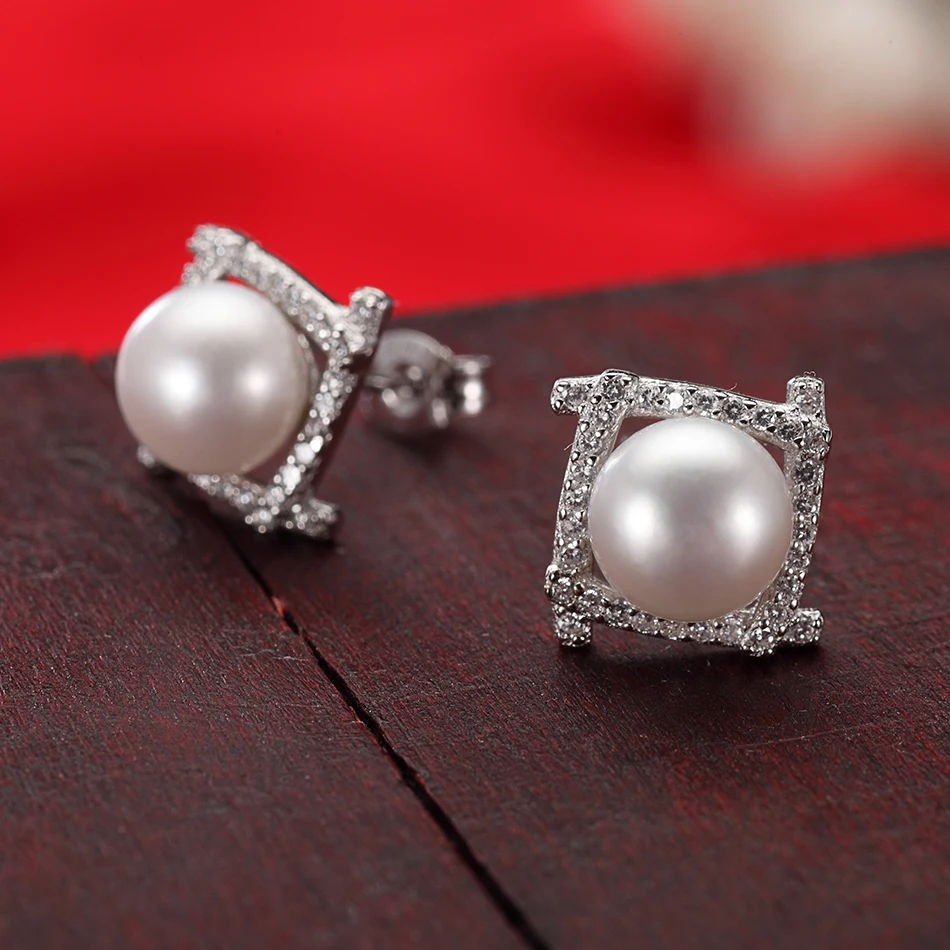 Exquisite 925 Sterling Silver 2 Colors Natural Freshwater Pearl Stud Earrings for Women Gifts Bride Fine Jewelry FEIGE | Украшения и