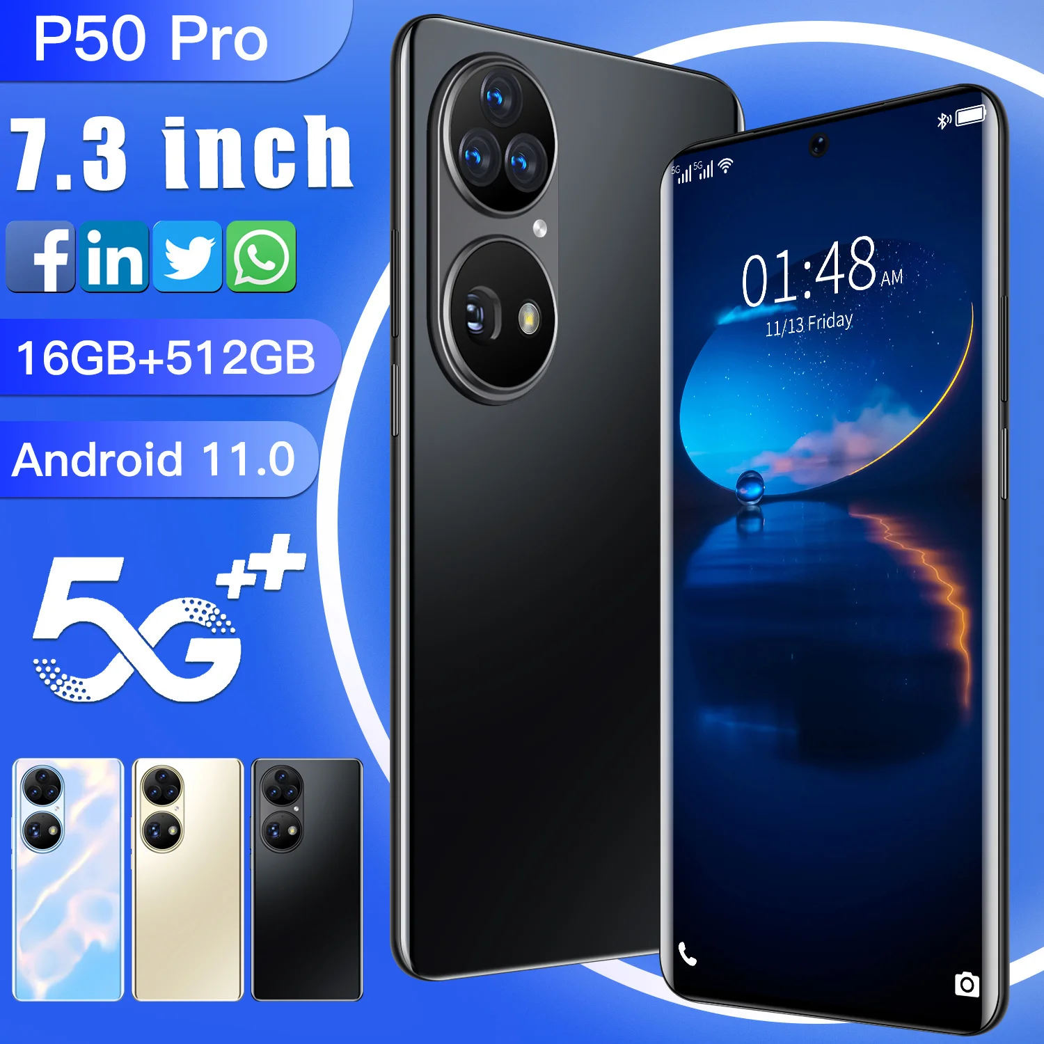 global version 2022 new 5g smartphone adapts to huawei p50 pro 7 3inch 12512gb video call phone for vivo samsung xiaomi phone free global shipping