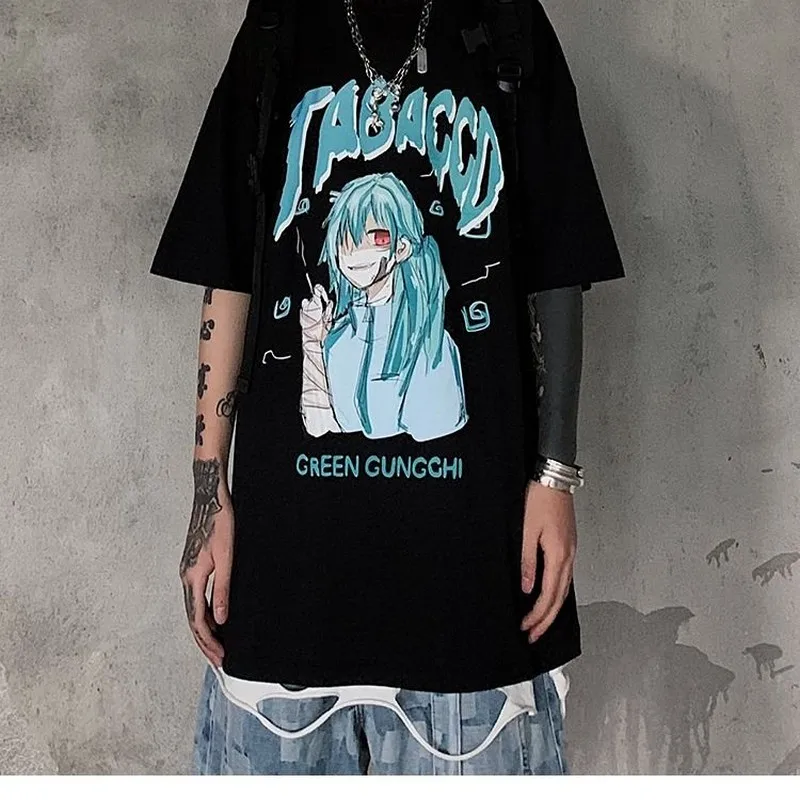 

ins harajuku tshirt women clothes gothic anime print oversize t shirt bf style couple t-shirt 2020 tops graphic student t-shirt