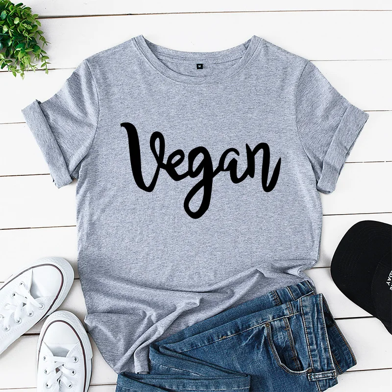 

Vegan Letter Print Women T Shirt Harajuku Tops Graphic Basic Tee Short Sleeve T-shirt Ulzzang Girl Tshirt Summer Woman Clothes