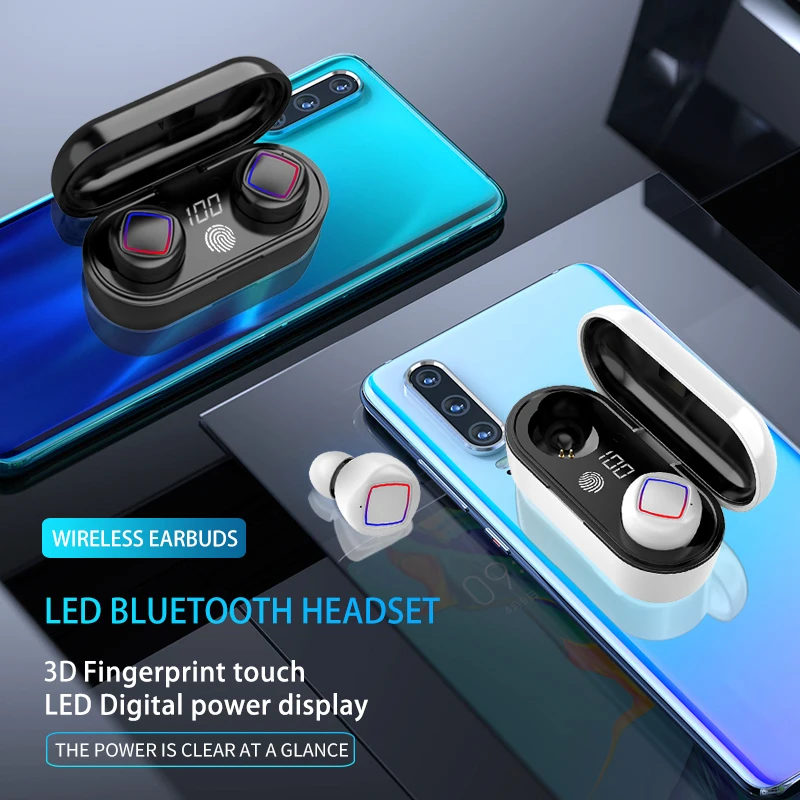 Новый светодиодный TWS Bluetooth наушники отпечатков пальцев сенсорный HD стерео