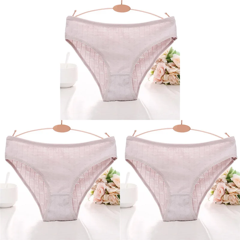 light khaki 3pcs Хлопковые трусики с тиснением в виде сердца для женщин, одноцветные женские сексуальные трусы-брифы, нижнее белье, трусы, 3D полосатые хлопковые трусики - Цвет: light khaki 3pcs