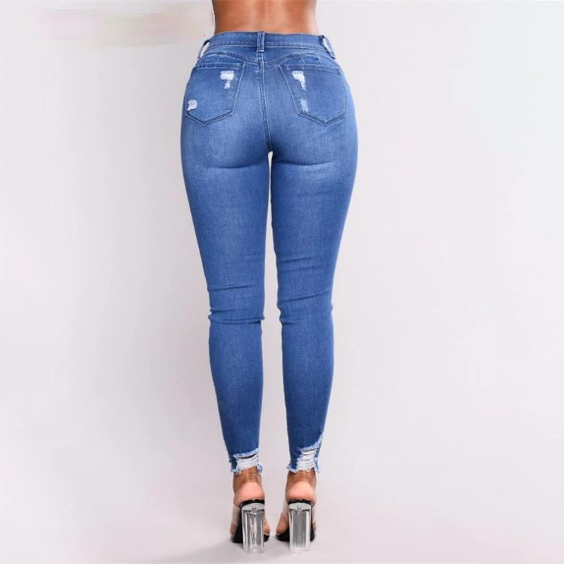

Zoulv Women High Waist Slim Hole Ripped Denim Jeans Casual Stretch Skinny Trousers Jeans 2021 New Blue Jeans Pancil Pants