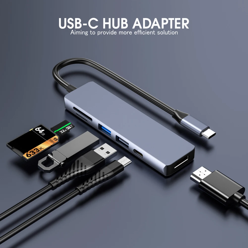 

Высокоскоростной USB C концентратор 5 Гбит/с PD 3,0 100 Вт Быстрое зарядное устройство 6 в 1 мультиразветвитель Тип C в HDMI-совместимый USB TF-карта док-...