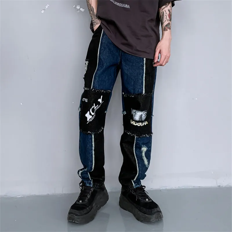 

Мужские рваные джинсы в стиле хип-хоп MORUANCLE, модные уличные штаны из потертого денима с дырками, Мешковатые Свободные Брюки