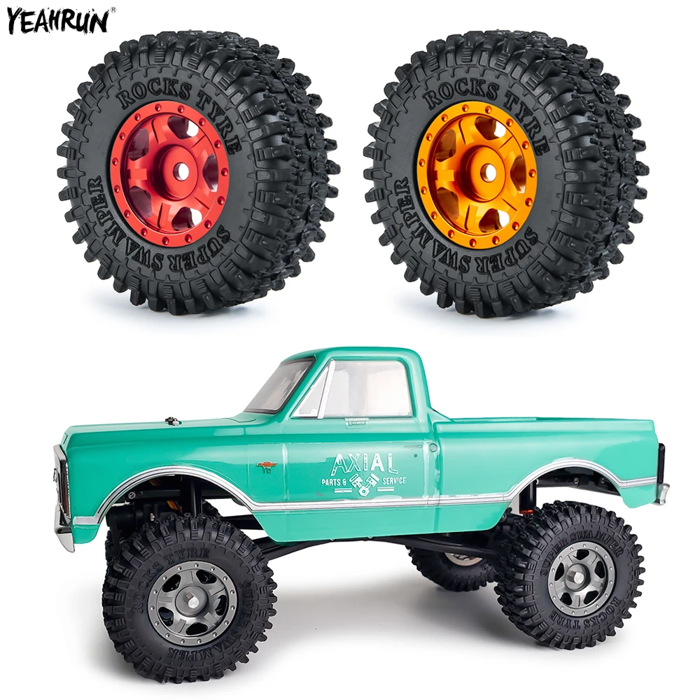 

YEAHRUN 4Pcs Rubber Tires with Metal Beadlock Wheel Hub Rims Set For 1/24 Axial SCX24 90081 AXI00001 AXI00002 RC Crawler Car