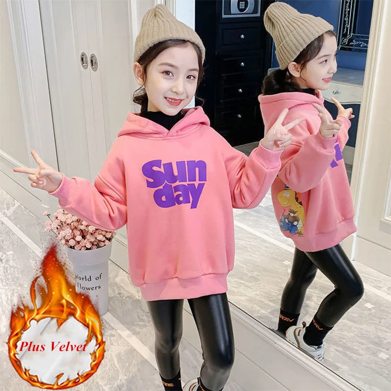 

Children's Autumn Winter Sweatshirt Kids Girls' Clothes Tops Hoodies Harajuku Thick Warm Pullover Coat Black Pink Korean Style