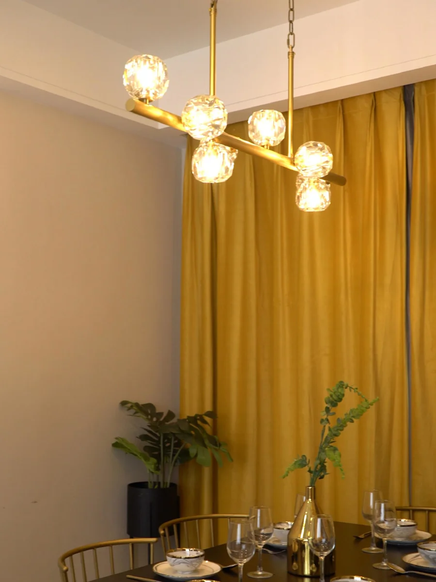 

Postmodern crystal chandelier villa simple Nordic restaurant model room all copper light luxury molecular lamp