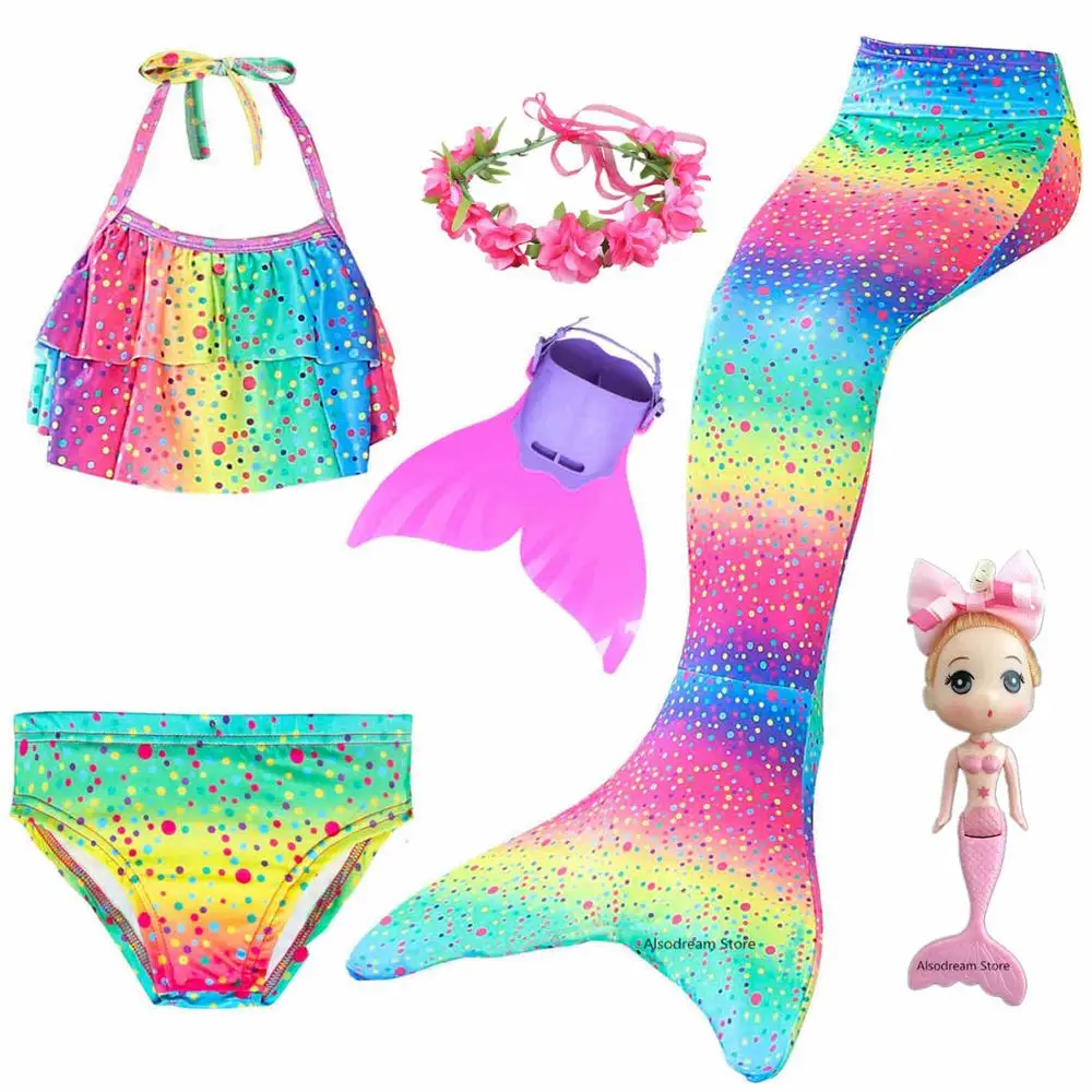 6PCS With Fin Новые детские хвосты русалки для хвост русалки с моновинкой, костюмы для девочек, купальный костюм с бикини, флиппе - Цвет: 6PCS With Fin