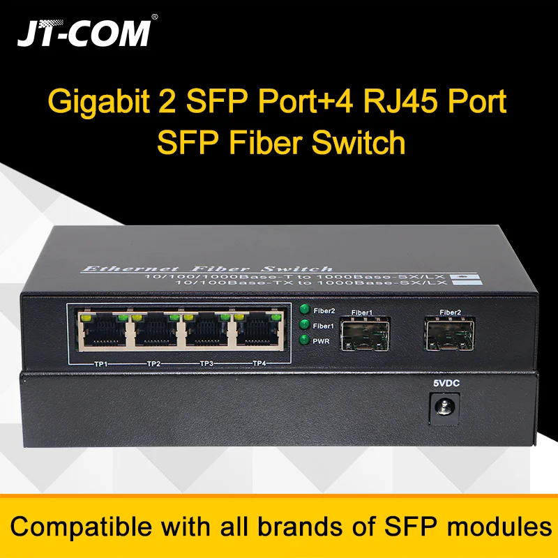 Gigabit Ethernet Switch Оптоволоконный коммутатор SFP медиаконвертер 10/100/1000 Мбит / с 2 * порт и