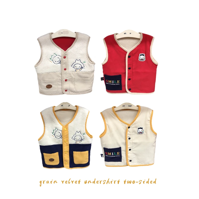 

Baby Undershirt Tops Children's Vest Rocking Grain Velvet Undershirt Two-sided Wear 21Korean Version Baby Plus Velvet Undershirt