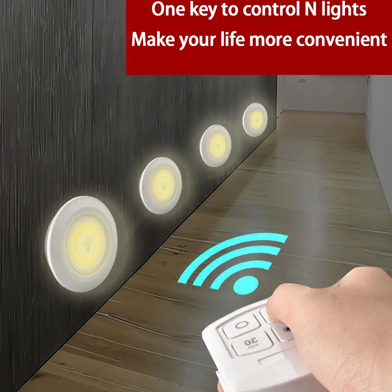 

3W Super Bright Cob Under Cabinet Light LED Wireless Remote Control Dimmable Wardrobe Night Lamp Home Bedroom Closet Kitchen