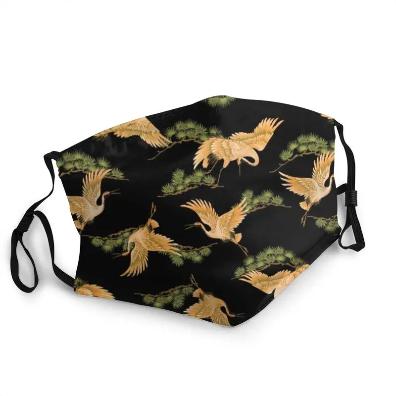 

Маска для лица унисекс с золотыми кранами, регулируемая, Пылезащитная, для взрослых, японских журавлей, птиц, пылезащитный чехол, респиратор