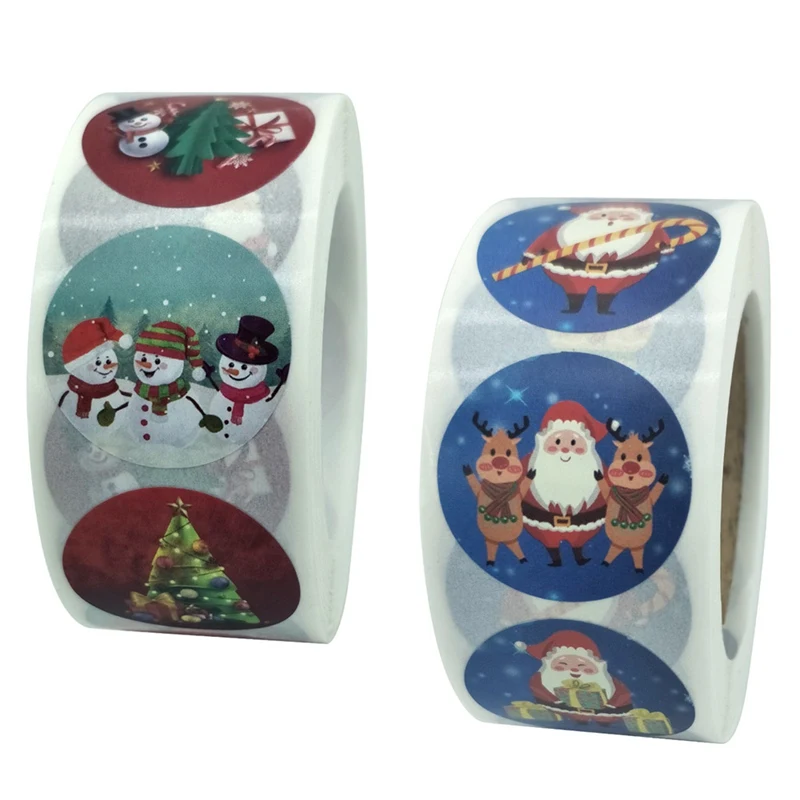 

2020 NEW Merry Christmas Stickers Greeting Stickers Santa Snowman Labels Gift 1 Inch 500Pcs/Roll