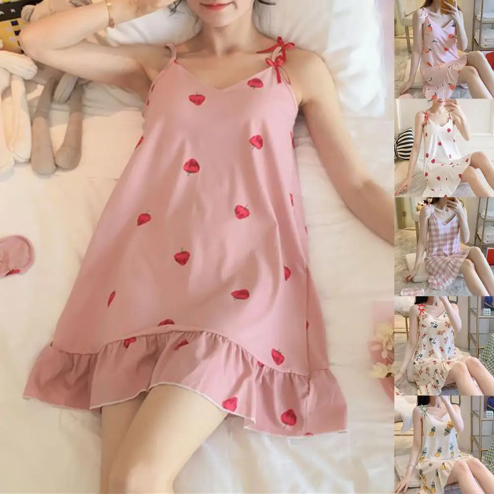 

New Summer Women's Short Cute Sleepwear Home Nightshirt Women Casual Sleepwear Loose Ladies Nightgown Women Dress with Chest Pad