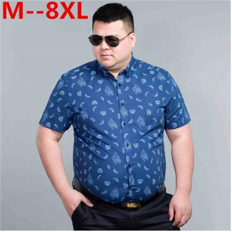 

NEW 7XL 6X Men Hawaiian Short Sleeve Shirt Male Luxury Cotton Aloha Flower Floral Printed Casual Shirt Clothes Summer