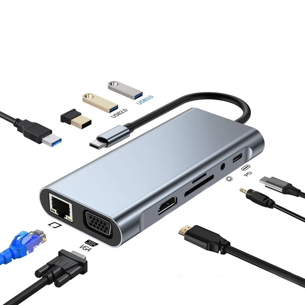 

USB Type C Hub Type-C к HDMI-совместимый адаптер VGA RJ45 Lan Ethernet SD TF USB-C 3,0 Type C 3,5 мм разъем аудио видео для MacBook