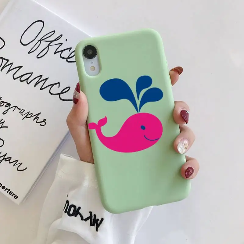 

Cute whalea Phone Case Liquid Silicone Phone Case for iPhone 11 Pro Max XR XS X Soft Candy Cover for iPhone 6 6S 7 8 Plus Cases