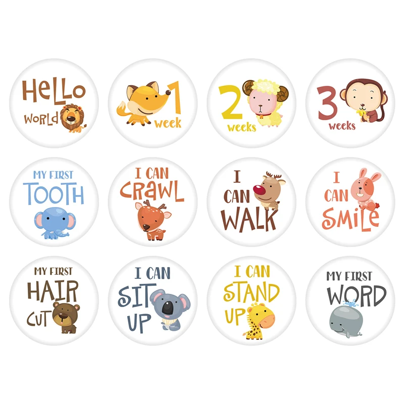 12 unids/set beb&eacute; pegatinas mensuales hito tarjetas g&eacute;nero pista beb&eacute; Primer A&ntilde;o fotograf&iacute;a Memorial n&uacute;mero reci&eacute;n nacido Accesorios-1