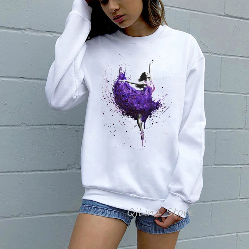 Толстовка Женская с длинным рукавом балетный художественный принт акварелью