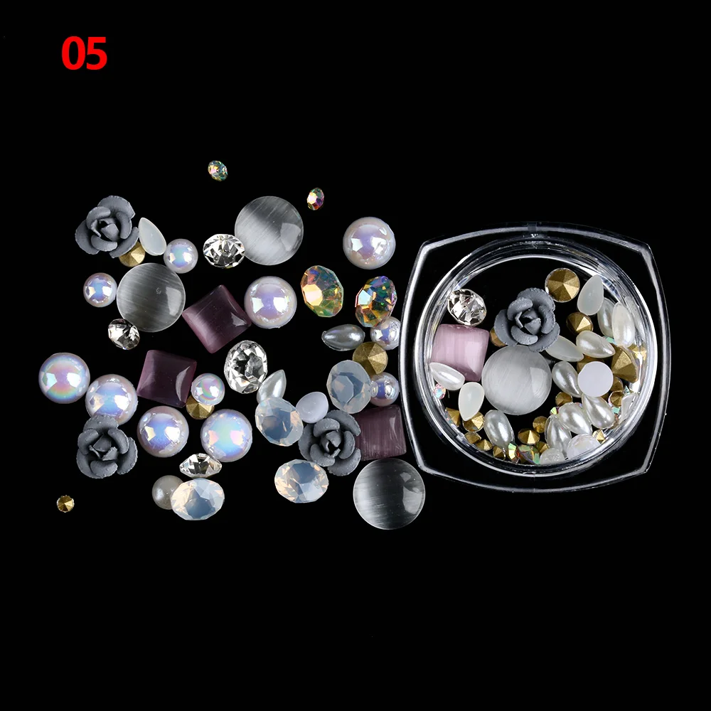 1 коробка 3D хрустальные цветы сплав розовые блестки для ногтей Стразы Блеск микс
