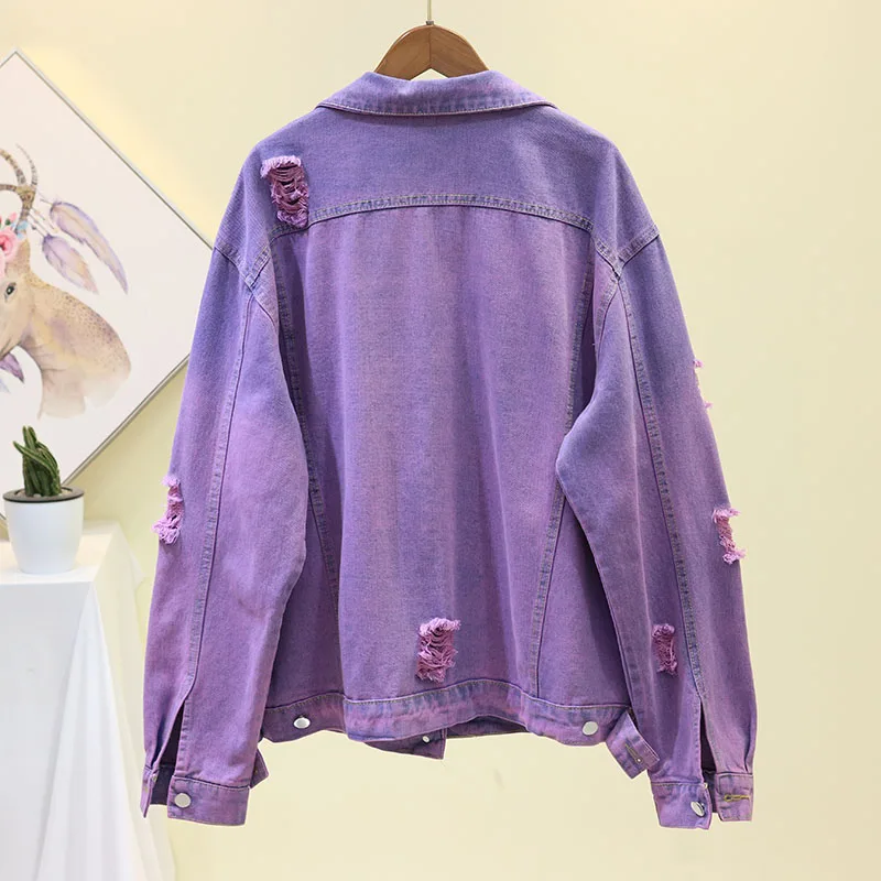 Весна-Осень 2020 Женские винтажные джинсовые куртки с градиентными отверстиями