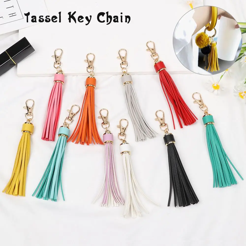 

10 Colors Women Cute Fringe Jewelry Bag Accessory PU Leather Tassels KeyRing KeyChain Strap Tassel Key Chain