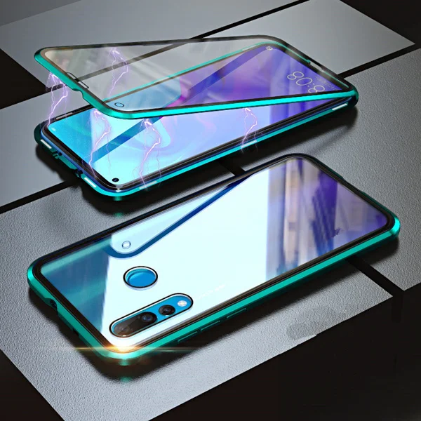 Зеленый Full Magnetic Cover Case For Huawei P Smart Z Case 360 double side Glass Cover for y9 Magnet Metal For Y9 Prime case - Цвет: Зеленый