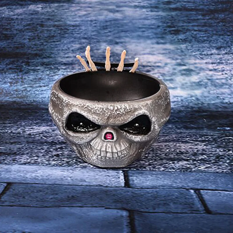 Высокий Хэллоуин конфеты чаша череп с анимированные руки Электрический реквизит