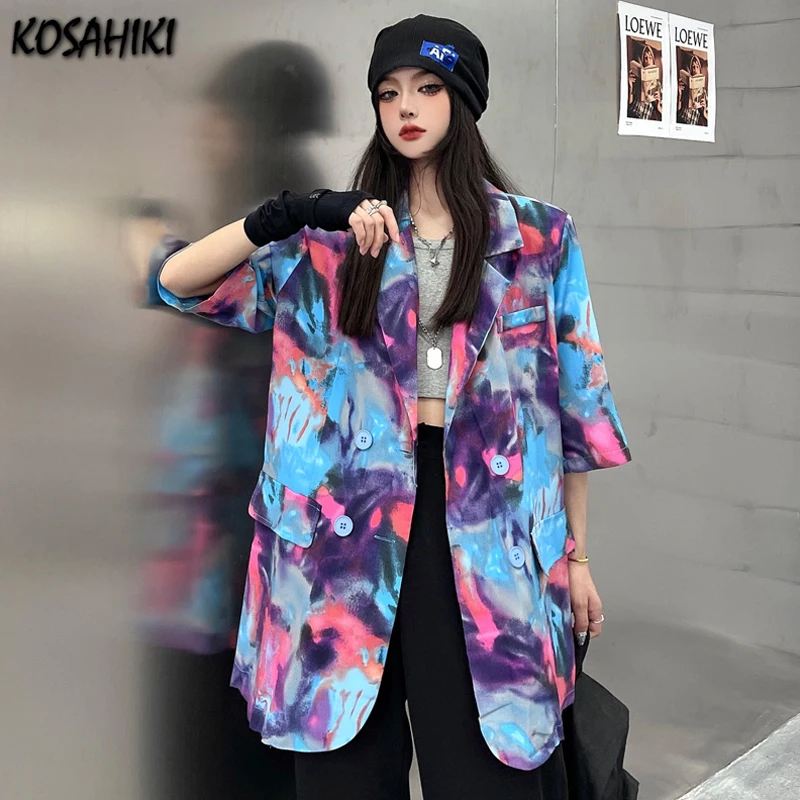 

Летние тонкие блейзеры koshiki, женские модные повседневные свободные блейзеры с коротким рукавом в Корейском стиле, уличная одежда в стиле Ха...