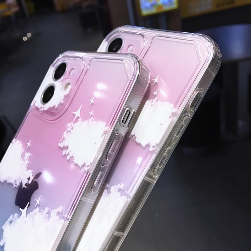 

Watercolor Cloud Rainbow Clear lPhone Case For iPhone 11 Pro Max 12 Mini X XR 7 8 Plus SE 2020 Transparent Soft Shockproof Cover