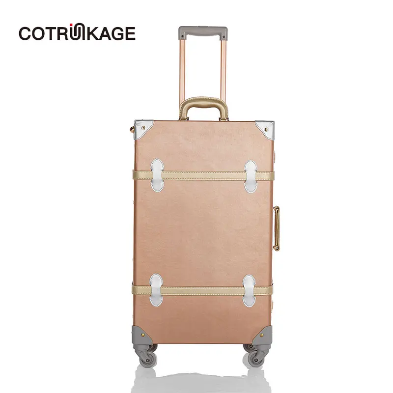 COTRUNKAGE розовое золото 20 &quot-26&quot вращающиеся колеса ретро чемодан из ПУ-кожи Для