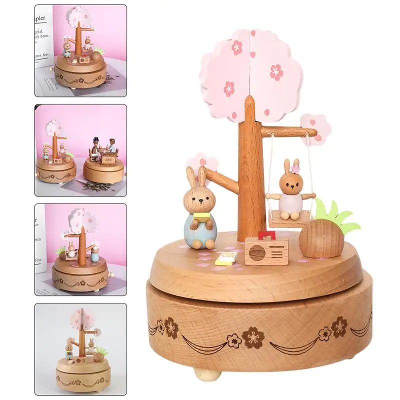 

1Pc Wooden Rabbit Music Box Easter Gift Music Box Rabbit Music Box Home Adornment for Easter