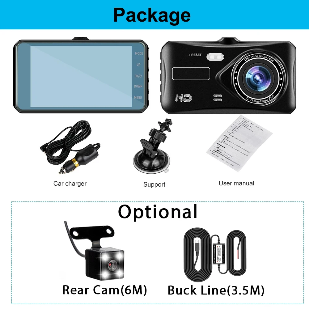 

Car Video Recorder Dash Cam Dual Lens HD 1080P Auto Digital 4'' IPS Touch Screen DVR Camera G-Sensor WDR Car DVRS Dashcam Camera