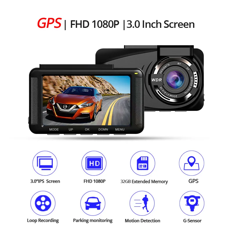 Автомобильный видеорегистратор 3 дюйма Full HD 1080P GPS ночное видение G