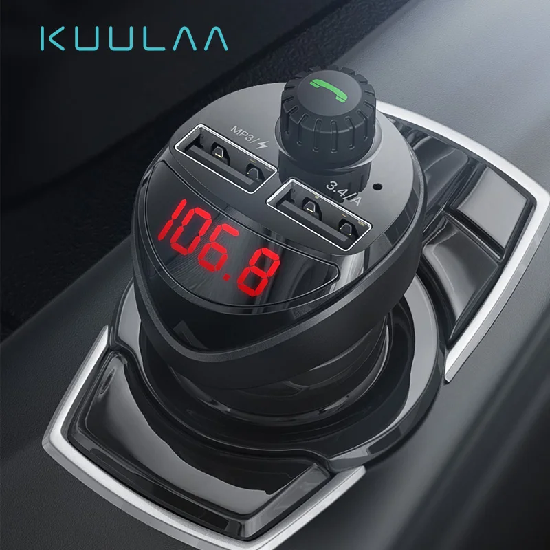 

KUULAA Bluetooth 5.0 Car Charger FM Transmitter Bluetooth Car Audio MP3 Player TF Card Car Kit 3.4A Dual USB Car Phone Charger