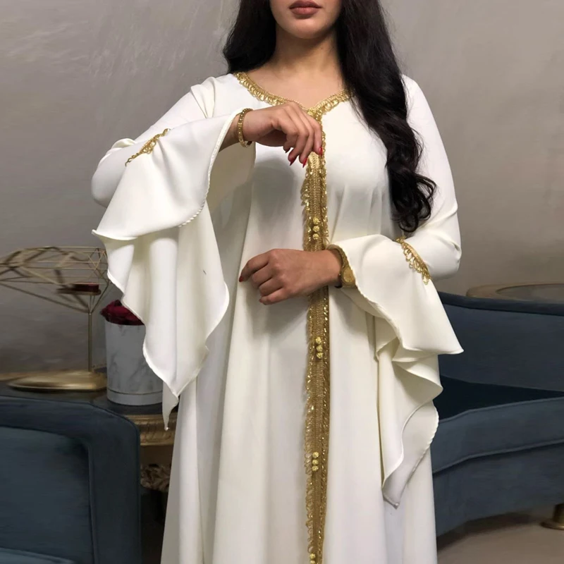 Мусульманское платье абайя для женщин осень 2021 Шампань марокканский кафтан халат турецкий исламский Jalabiya