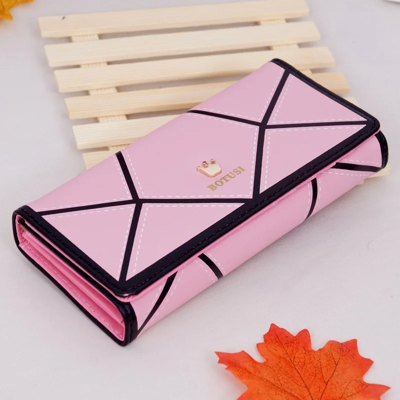 

2021 New Korean Version of The Geometric Women's Wallet Crown Color Matching Long Wallet Wallet Mobile Phone Bag