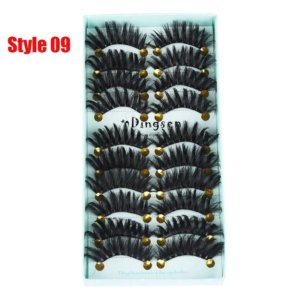 Style 09 10 пар 3D Мягкие искусственные норковые накладные ресницы натуральные грязные ресницы перекрещивающиеся пушистые ресницы инструменты для макияжа глаз - Цвет: Style 09