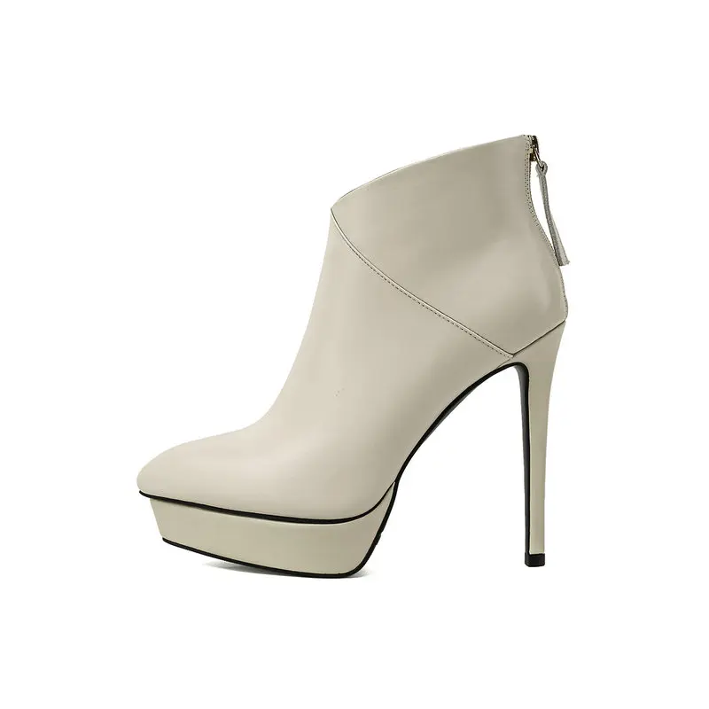 

Brand Ankle Boots genuine leather Ladies High Heels Pointed Toe Basic Boots 2020 Newest Autumn Winter Party Wedding Prom Pumps