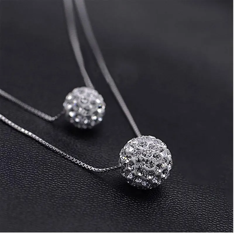 Женское Двухслойное ожерелье из серебра 925 пробы с подвеской в виде шара на удачу